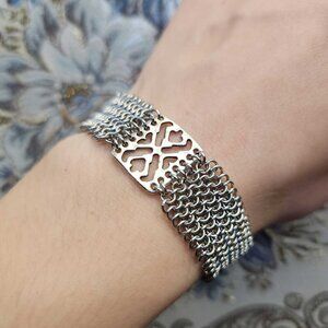 Vintage medieval style unique chainmail silver bracelet